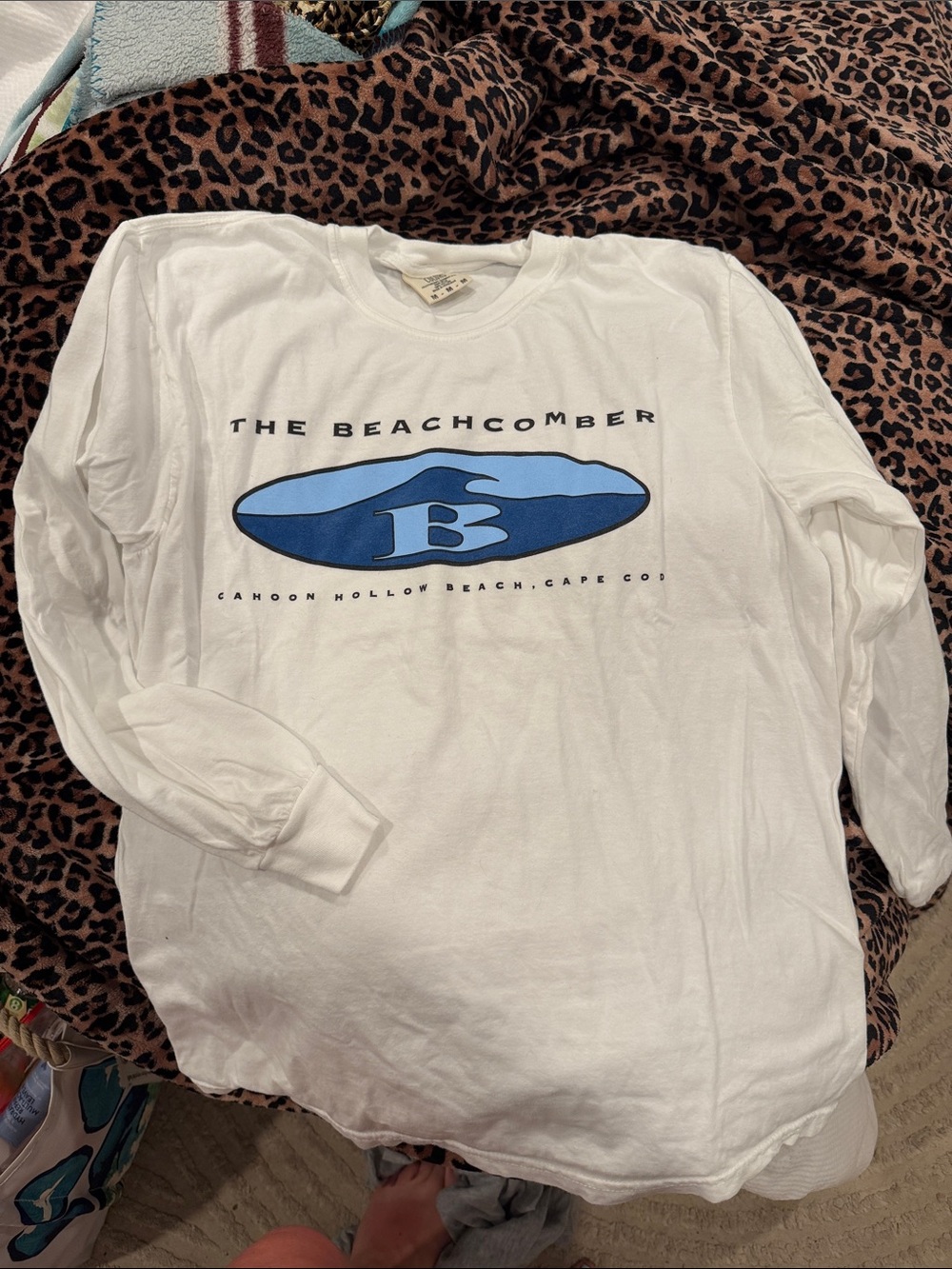 Men's White Long-Sleeve Tee with Blue Graphic